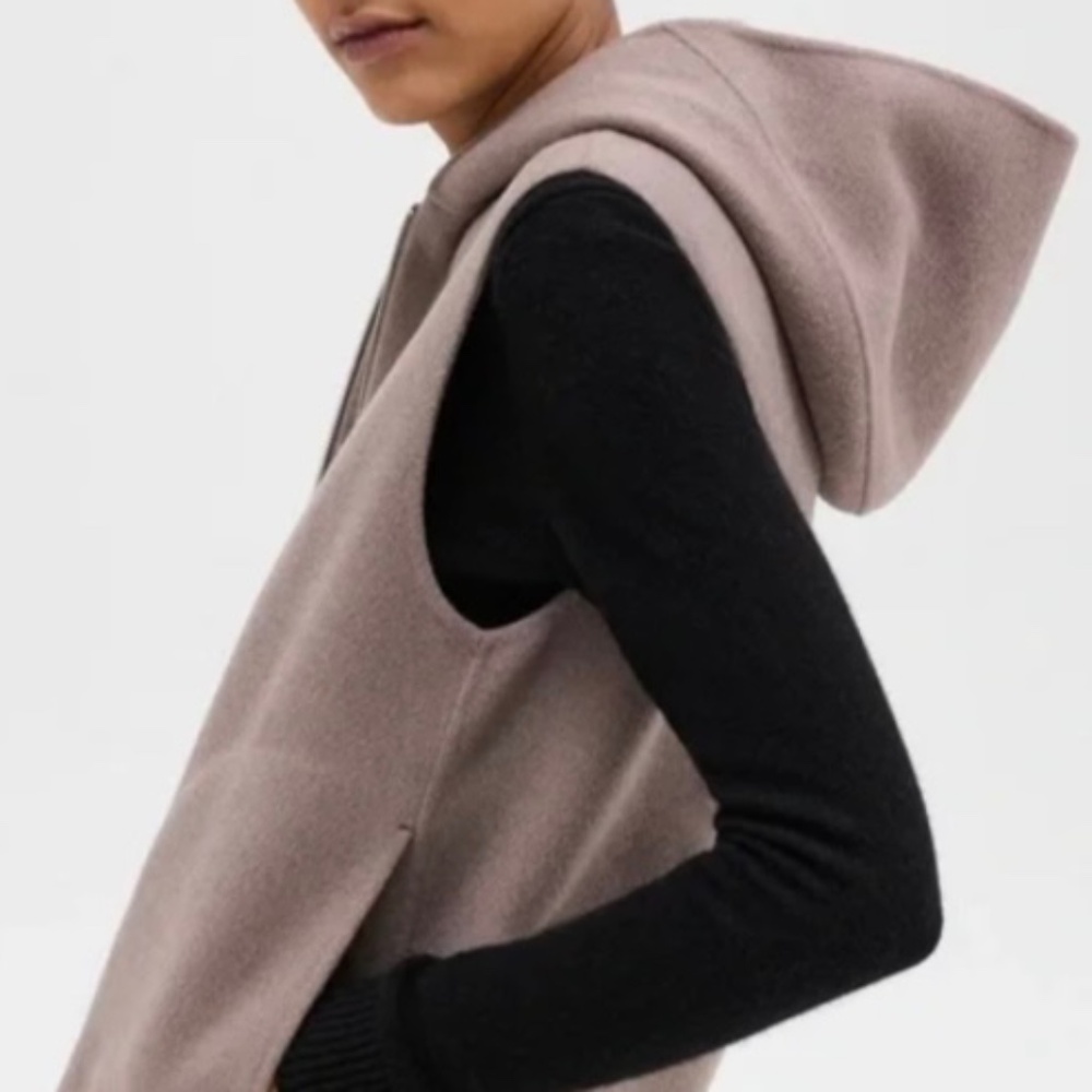 Theory Hooded Zip Vest, Wool with Cashmere, Size Small - NWT